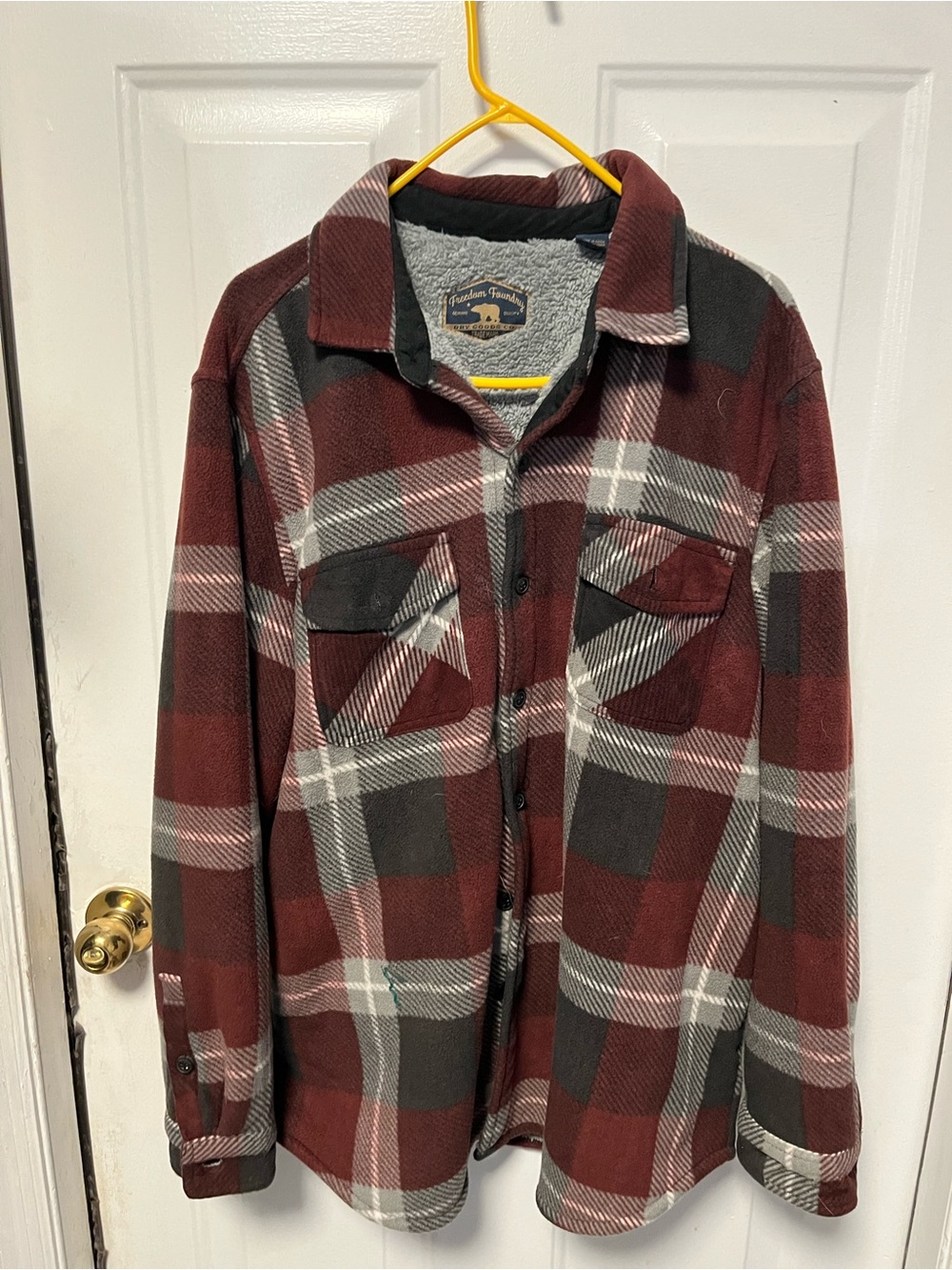 Freedom Foundry Men’s Burgundy Plaid Sherpa-Lined Shirt Jacket xl NWOT